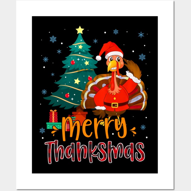 Turkey Santa Xmas Tree Merry Thanksmas Thanksgiving Christmas Wall Art by Benko Clarence